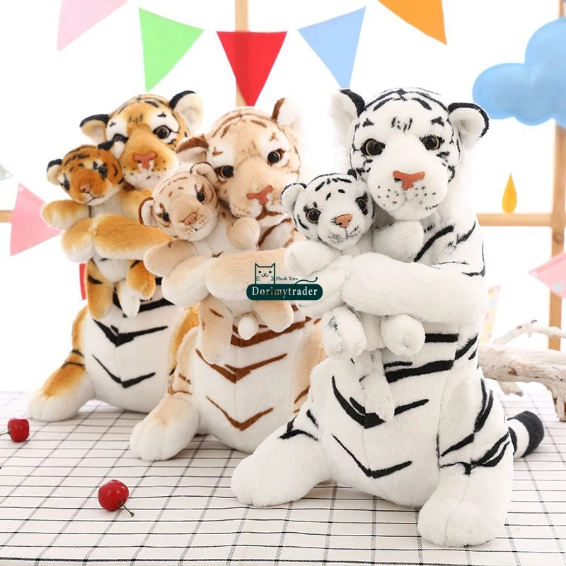 Dorimytrader pop macio animal tigre brinquedo de pelúcia recheado realista mãe e criança tigres boneca bebê dormir travesseiro presente 48cm dy61888