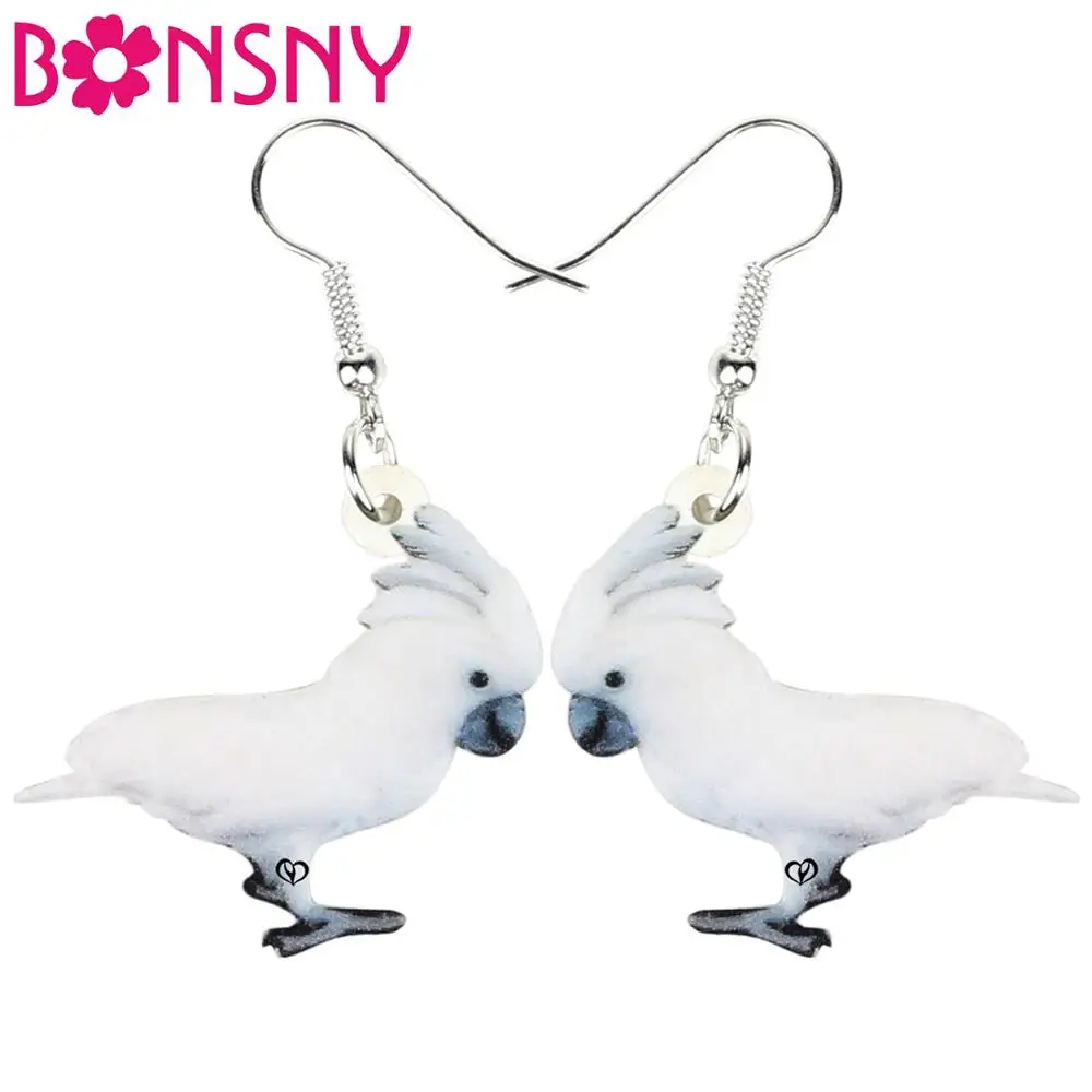 Bonsny Acrylic Umbrella Cockatoo Bird Earrings Dangle Drop Unique Animal Jewelry For Women Girls Pet Lovers Charms Lots Gift