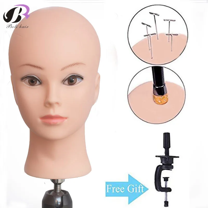 Bolihair Lembut PVC Wanita Wig Berdiri Pelatihan Kepala Manekin untuk Makeup Praktek Botak Manikin Kepala untuk Wig Membuat