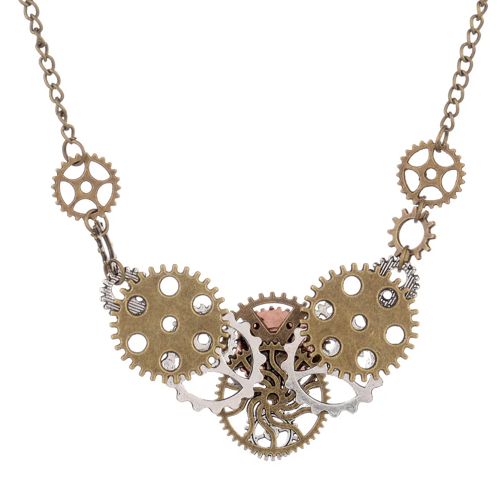 DoreenBeads Fashion Steampunk Necklace Bronze Link Chain Silver Color Bronze Copper Gear Steampunk Trendy Punk Series,1 Piece