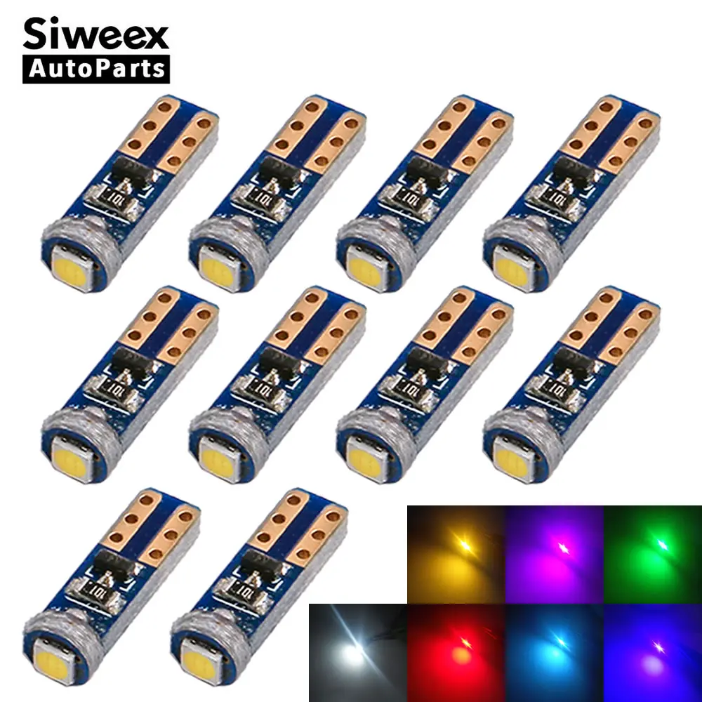 10X W3W T5 Socket 1 SMD 3030 Car LED Bulbs Canbus Error Free Instrument Light 12V White Blue Green Pink Red Yellow Ice Blue Lamp