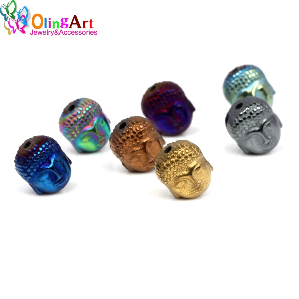 Olingart 8*10Mm 14Pcs Natuursteen Zwart Hematiet Kralen Metalen Plating Kleur Boeddha Hoofd Diy Ketting Armband sieraden Maken