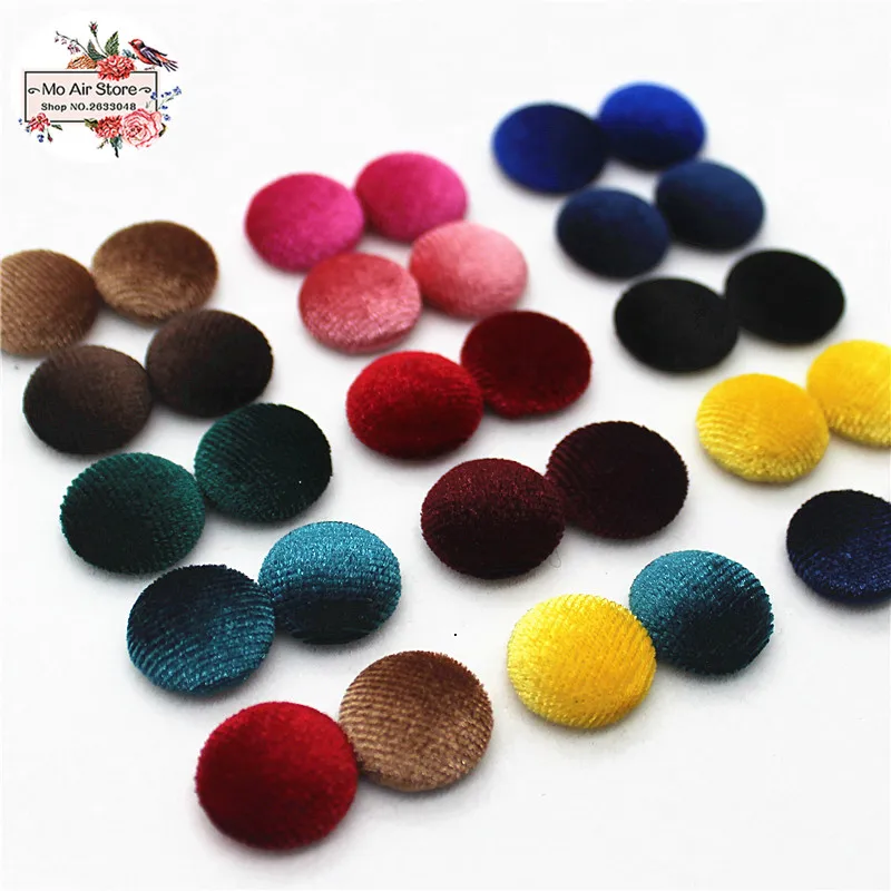 50pcs mix color Flatback cordur Fabric Covered round Buttons Home Garden Crafts Cabochon Scrapbooking Button 16mm