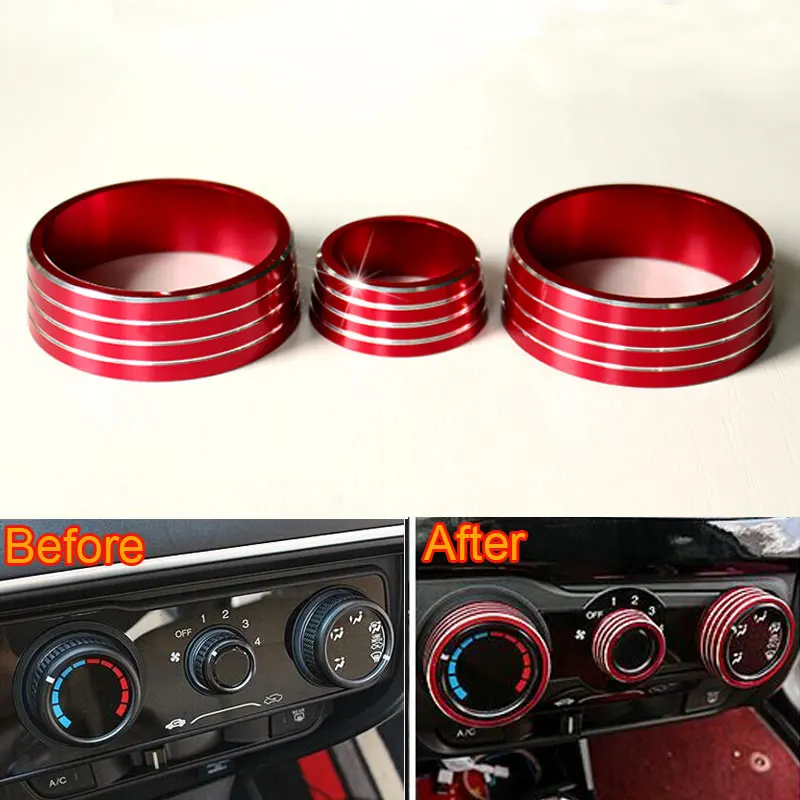 Car Interior 3pcs Dashboard Air Condition Adjust Switch Knobs Button Cover Frame Trim Fits For Honda City 2013 2014 2015