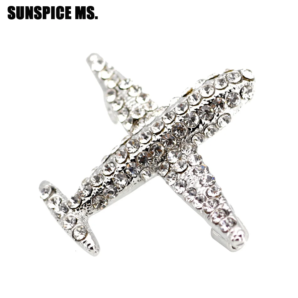 Fashion Full Crystal Plane Brooch Pins For Women Kid Lovely Jewelry Gift Rhinestone Broches Stewardess Pilot Lucky Logo Corsage