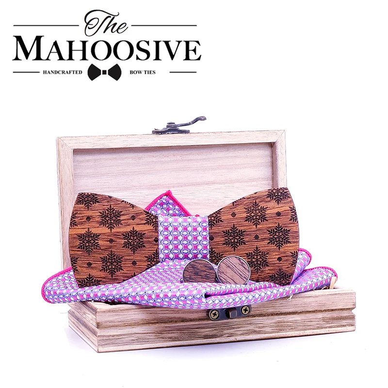 

SNOW Wooden Bow tie Handkerchief Cufflinks Sets for Mens Suit Wood Bowtie dropshipping Bow Tie Bowknots Cravat wood box