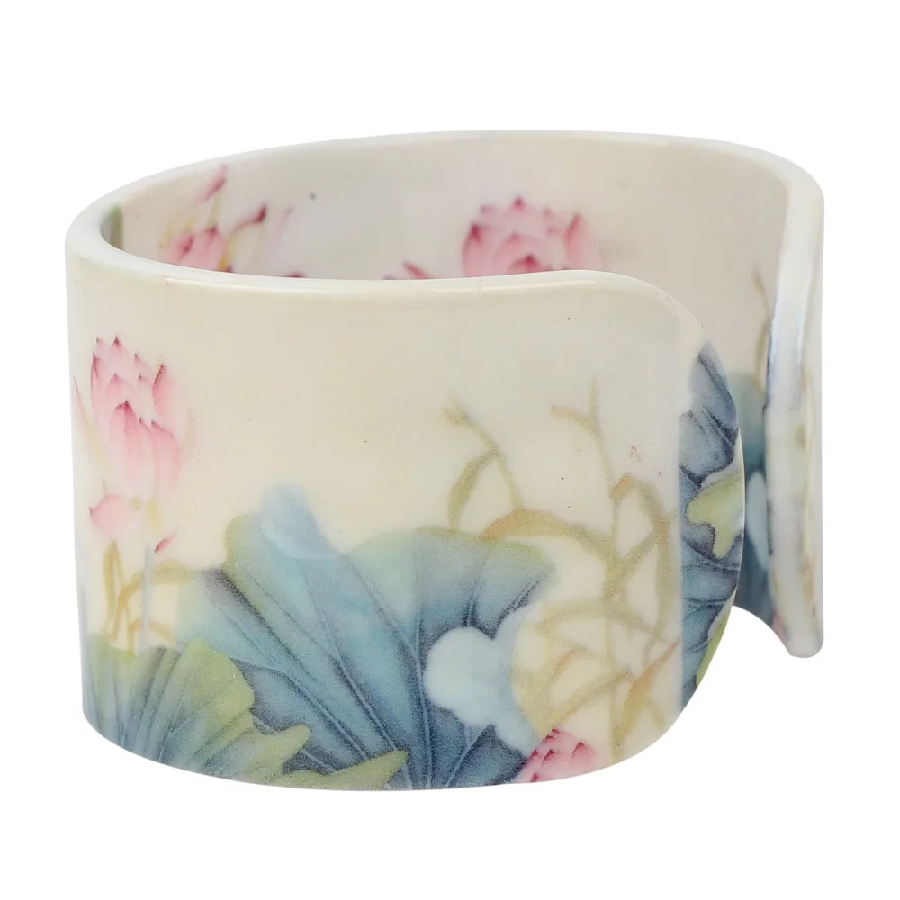 Bonsny Plastic Chinese Lotus Ink and Wash Painting Bangles Bracelets Traditional Ethnic Jewelry For Women Girls Ladies Wholesale