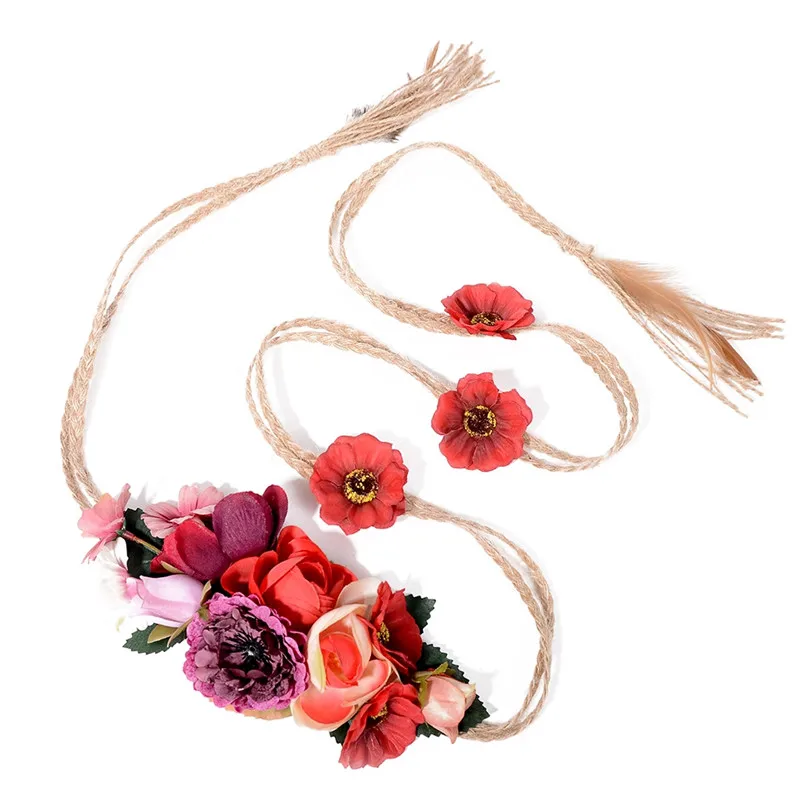 IMIXLOT-Cinturón de flores de lirio rosa para mujer, accesorios de cintura de tela Bohemia para boda, dulce y romántico