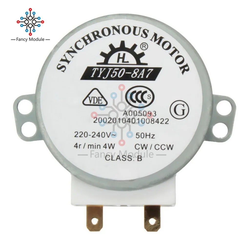 AC 220V-240V 50Hz CW/CCW Microwave Turntable Turn Table Synchronous Motor TYJ50-8A7 D Shaft 4 RPM VEJ20 P20