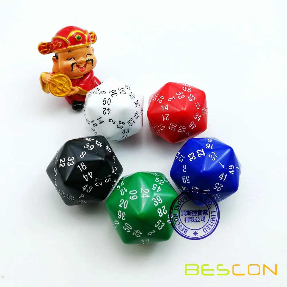 Bescon New Polyhedral Dice 60-sided Gaming Dice, D60 die, D60 dice, 60 Sides Dice, 60 Sided Cube of Black Color