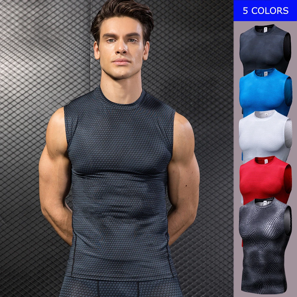 

Men's Fitness Workout Running Jogging Gym Sports T-shirt Tight Elastic Quick Drying Compression Shirt Sportswear Vest Top 4022