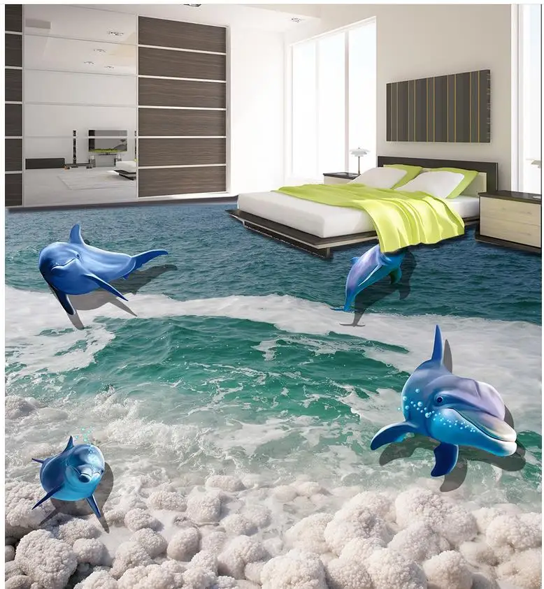 

PVC waterproof floor 3D stereoscopic marine fish stone floor tiles 3d floor wallpapers Home Decoration