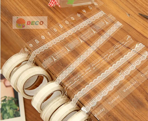 1PC Length: 10M  Vintage Variety Pattern Transparent Tape  DIY Label Tapes Children Stationery (SS-4920)