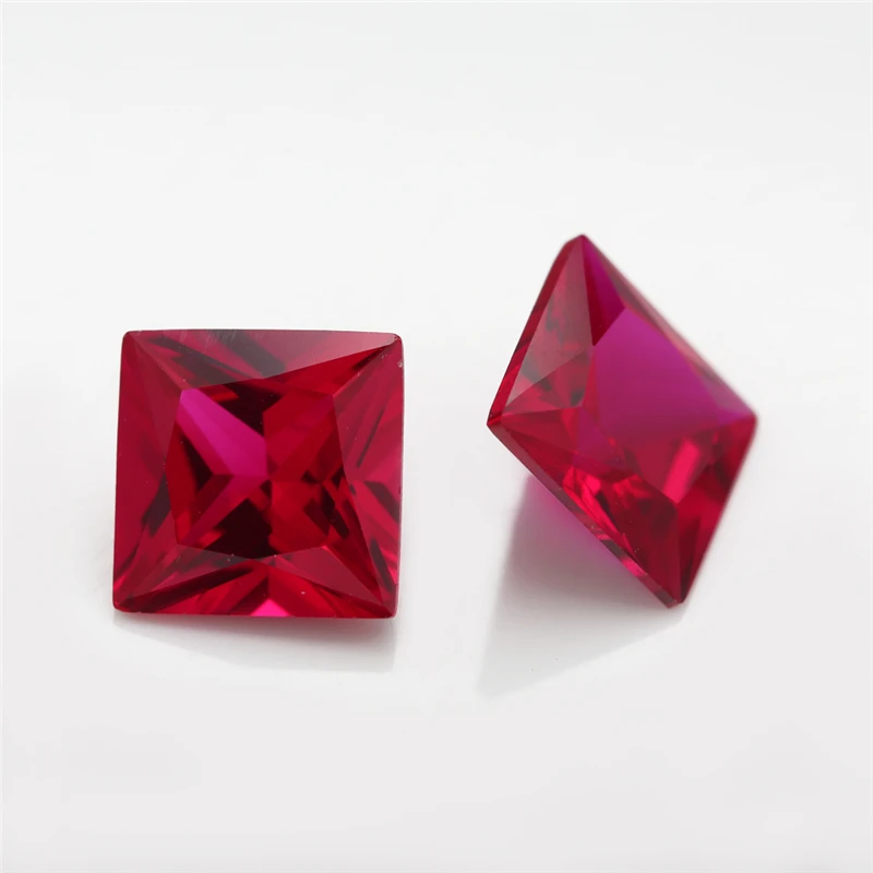 Size 2x2~10x10mm 8# 3# 5# Red Stone Square Princess Cut Synthetic Corundum Gemstone For Jewelry