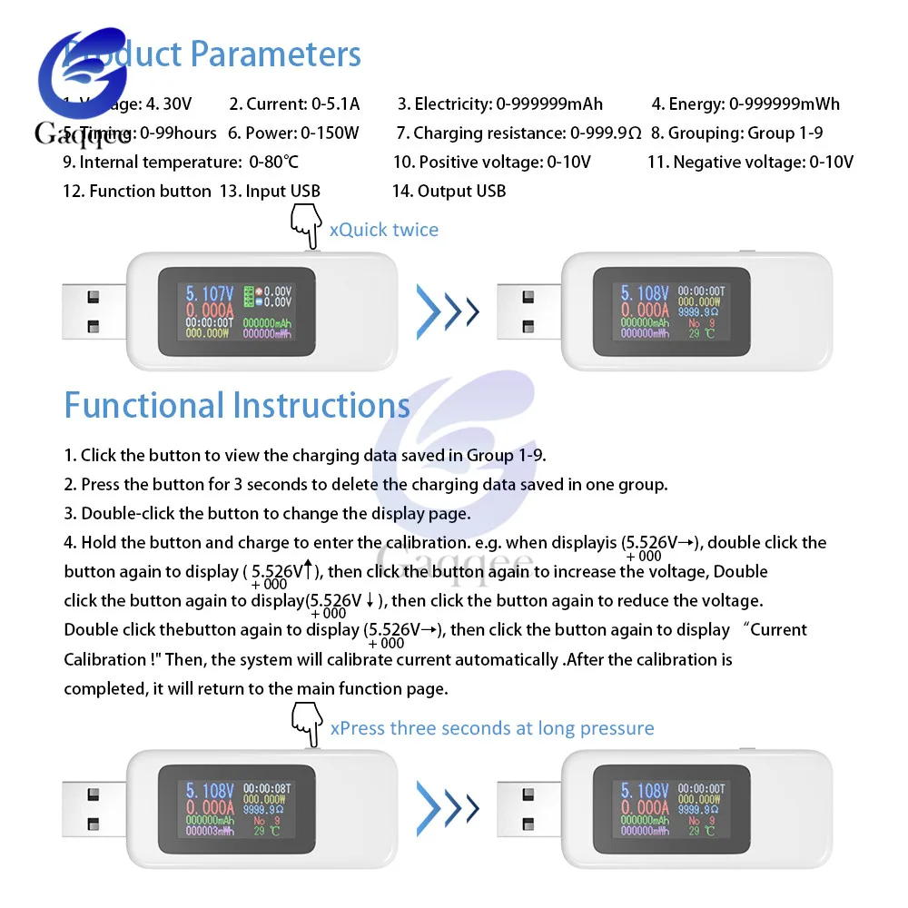 10 in 1 USB Tester DC Digital Voltmeter Amperimetro Voltage Current Volt Meter Ammeter Detector Power Bank Charger Indicator