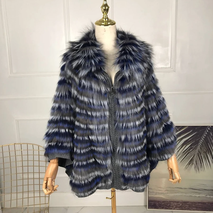 Womens Natural Fur Coat Winter Real Silver Fox Fur Coat Short Batwing Coats Fashion High Quality Best Selling