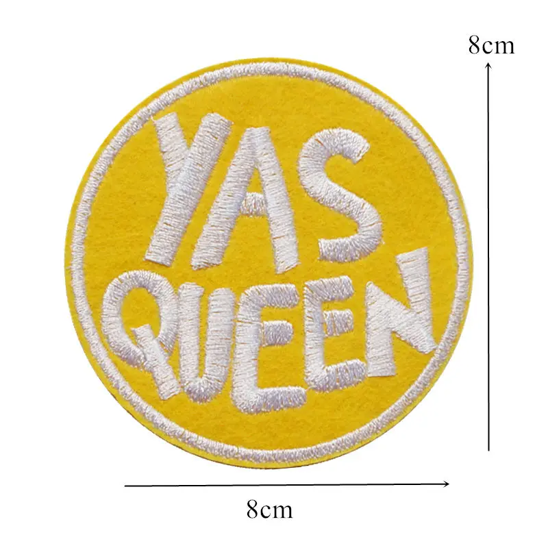 8CM Embroidery Patch YAS QUEEN Sew Iron On Patches Letter Yellow Embroidered Badges For Bag Jeans Hat T Shirt DIY Appliques