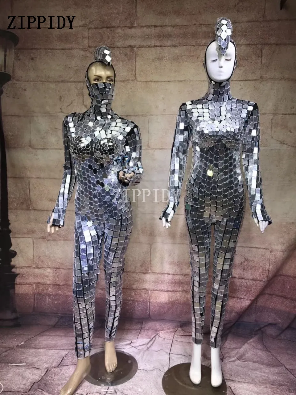 Ensemble de vêtements de danse à paillettes pour femmes, combinaison à paillettes, masque miroir, Sexy, Cosplay, danse, chanteur, spectacle de scène, corps lumineux