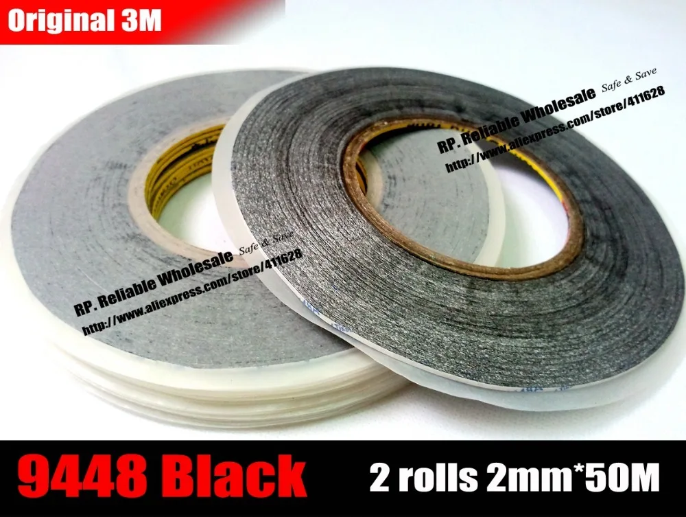 2x 50meters/roll, 2mm wide, 3M 9448 Black Double Adhesive Tape Strip for iphone phone Repair