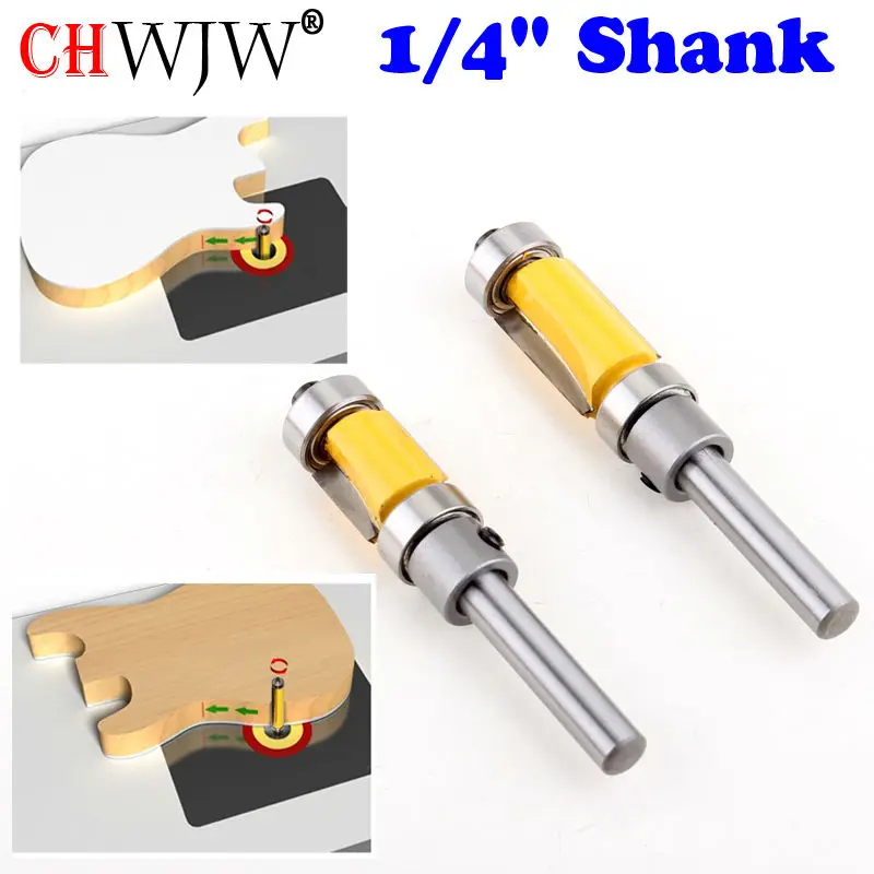 2pcs Flush Trim Router Bit Top & Bottom Bearing 1/4\'\' Shank Woodworking Tool woodworking router bits