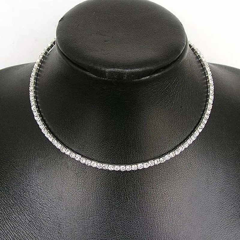 TREAZY Sparkling Silver Color Crystal Collar Chain Choker Necklace Bridal Wedding Party Diamante Rhinestone Choker Jewelry Gifts