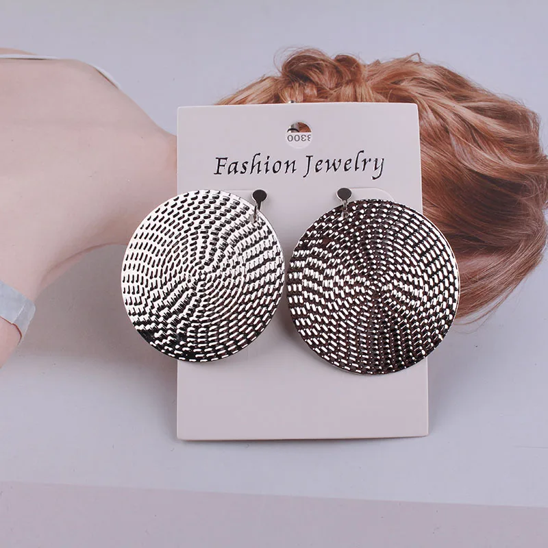 3 Colour Fashion Big Clip On Earrings Double Round Circle Pendant Long no pierced Earrings For Women Statement Jewelry
