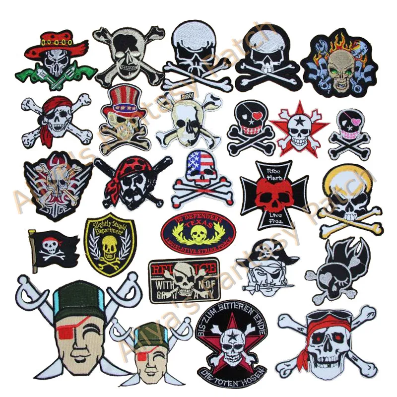 1 pcs Skeleton Skull Patch Biker Embroidered Band Iron On Patches For Clothing Punk Patch Applique Badge Motorcycles Garment