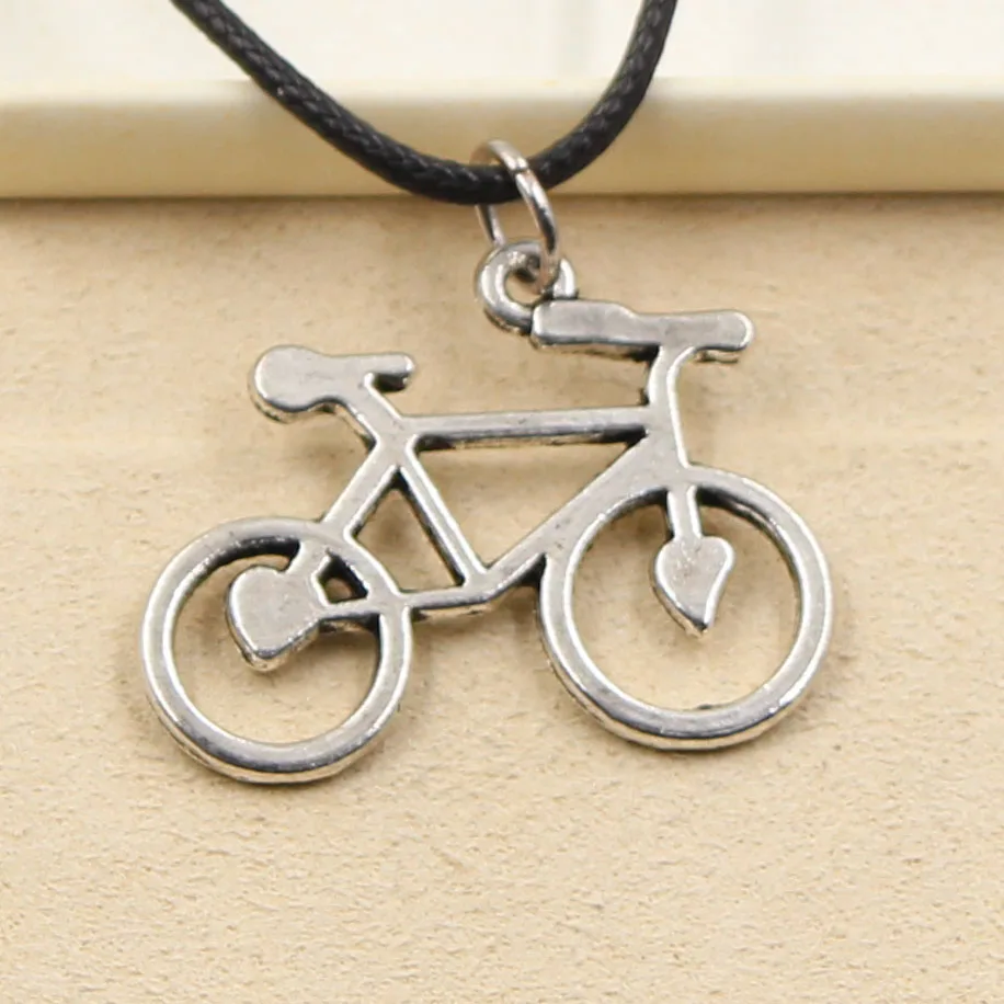 New Fashion Tibetan Silver Color Pendant Bike Bicycle Necklace Choker Charm Black Leather Cord Factory Price Handmade Jewelry