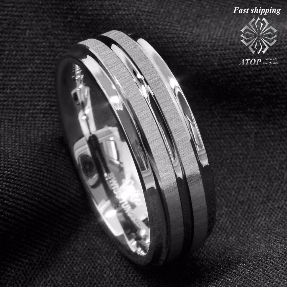 

8Mm Silver Tungsten Carbide Ring Two Vertical Brushed Meteorite wedding band