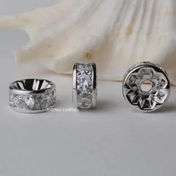 925 Sterling Silver CZ Rondelle Spacer Beads, Silver Clear Cubic Zirconia Loose Beads for DIY Craft Jewelry Making