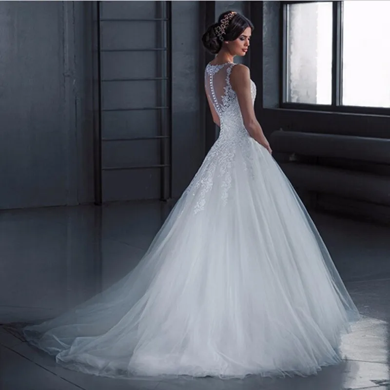 Cheap Ball Gown Wedding Dresses 2024 See Through Back Lace Wedding Gowns Vestido de Noiva Robe de mariage  младоженци nowożeńcy