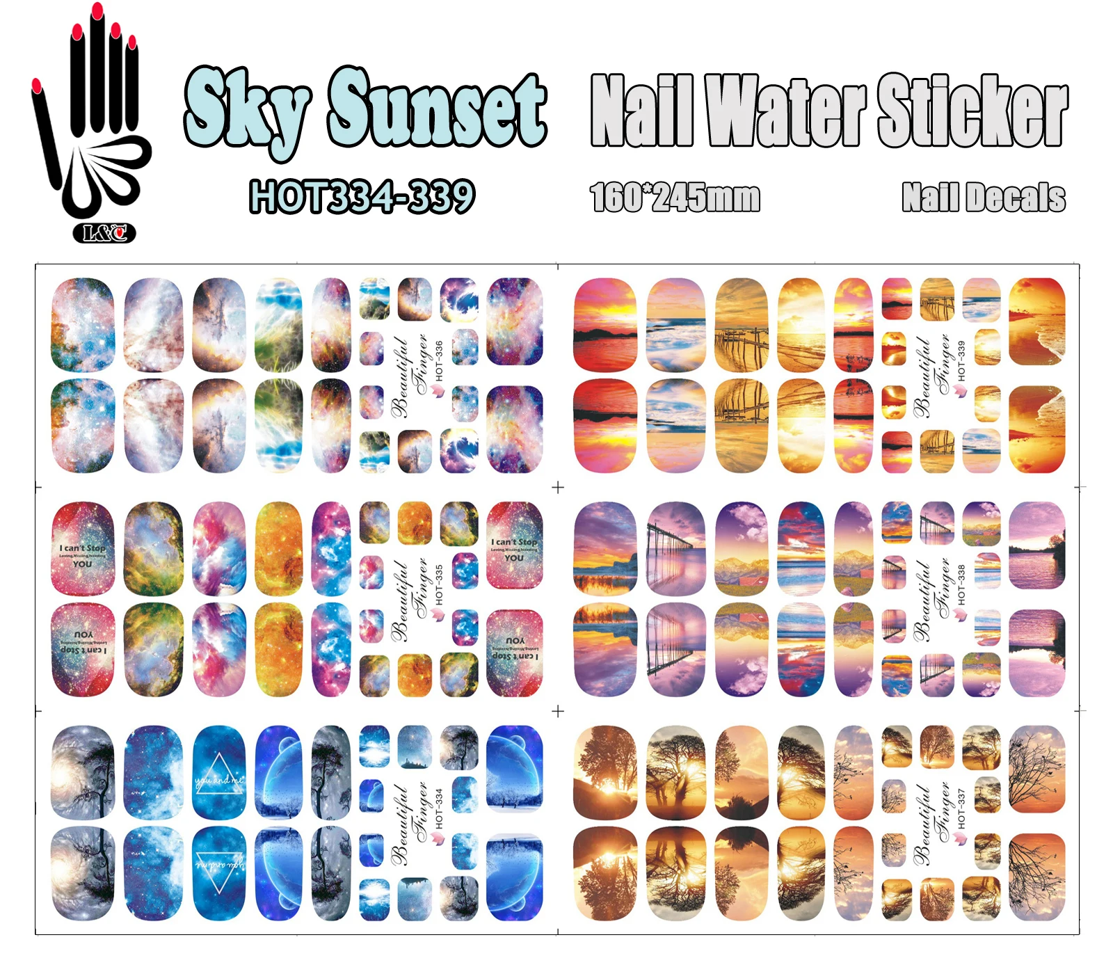 6 Sheets/Lot Art Nail HOT334-339 Sky Sunset Full Cover Nail Film Nail Art Water Sticker Decal For Nail Art (6 DESIGNS IN 1)