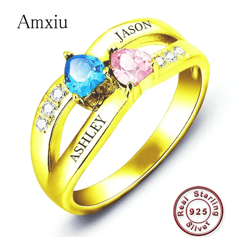 

Amxiu Personalized Ring with Two Names 925 Sterling Silver Ring Customize Name Ring Cubic Zircon Jewelry For Women Wedding Ring