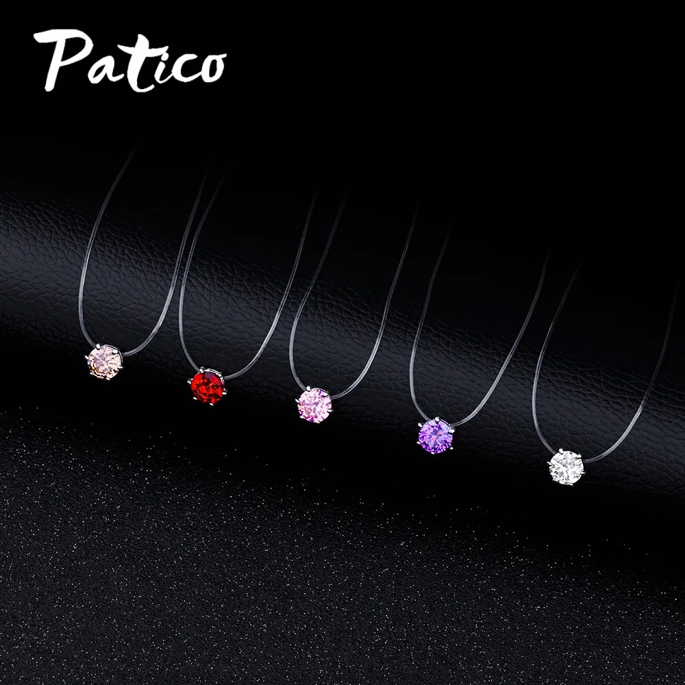 Women Dazzling Zircon Chain Invisible Ornament Fishing Line Necklace Jewelry Party Simple Shinny Pendant Neck Accessories