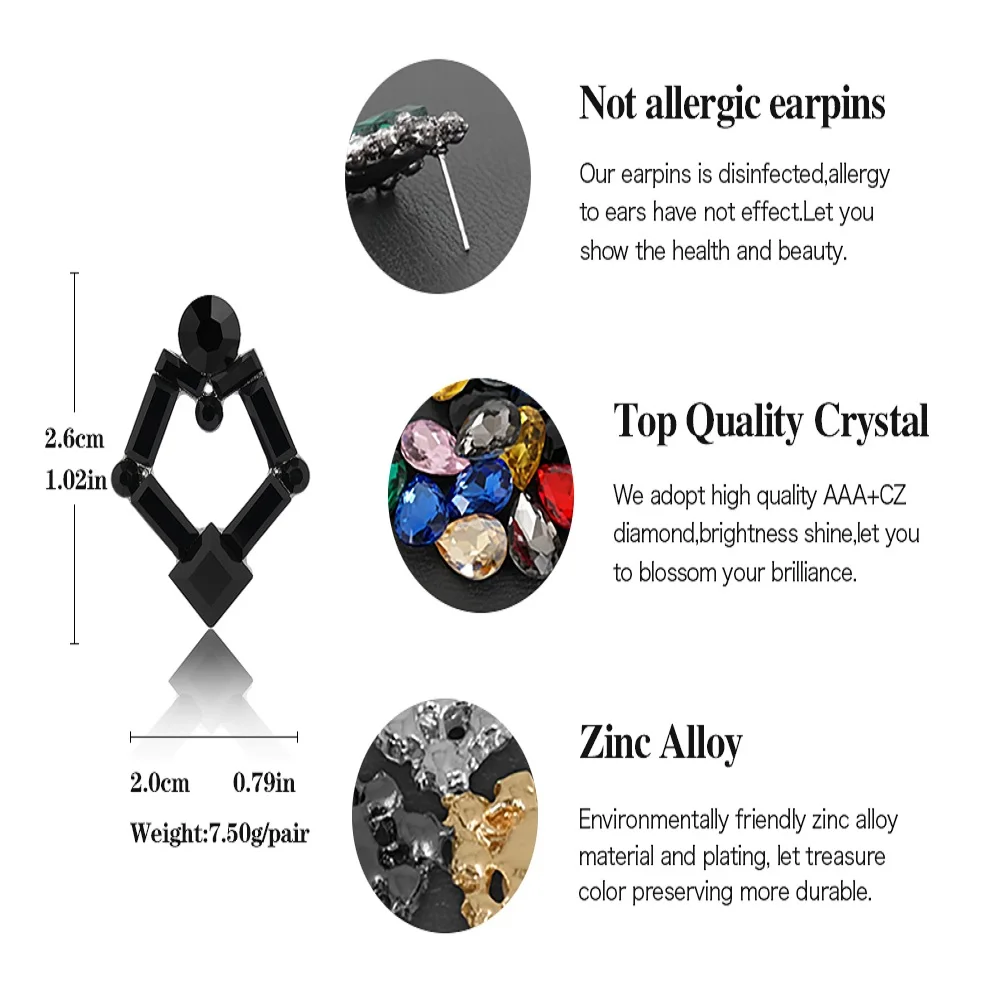 VEYO 6 Colour Novelty Stylish Geometric Rhinestone Stud Earrings for Women 2018 New Arrival Wholesale