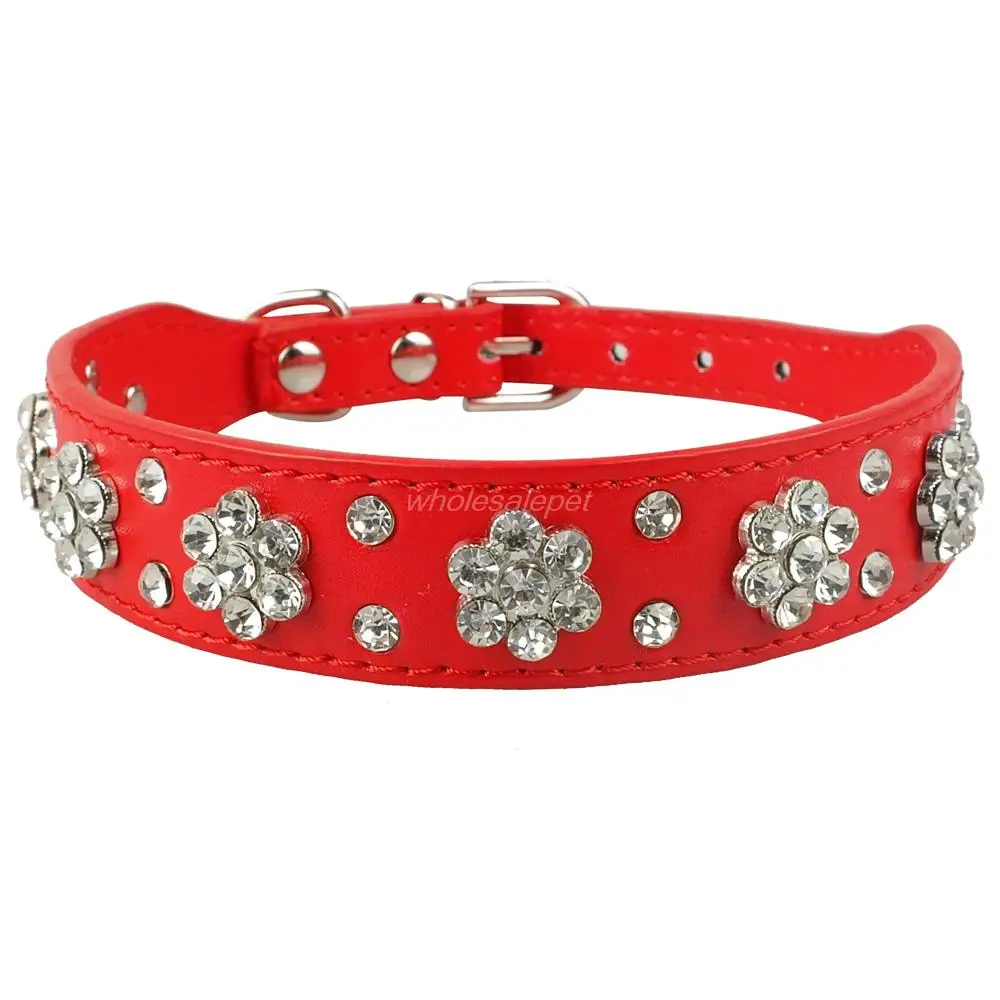 DidAustin-Collier de chien clouté en cuir diamant pour animaux de compagnie, colliers de chat en cristal Bling, rose, rouge, petits et moyens