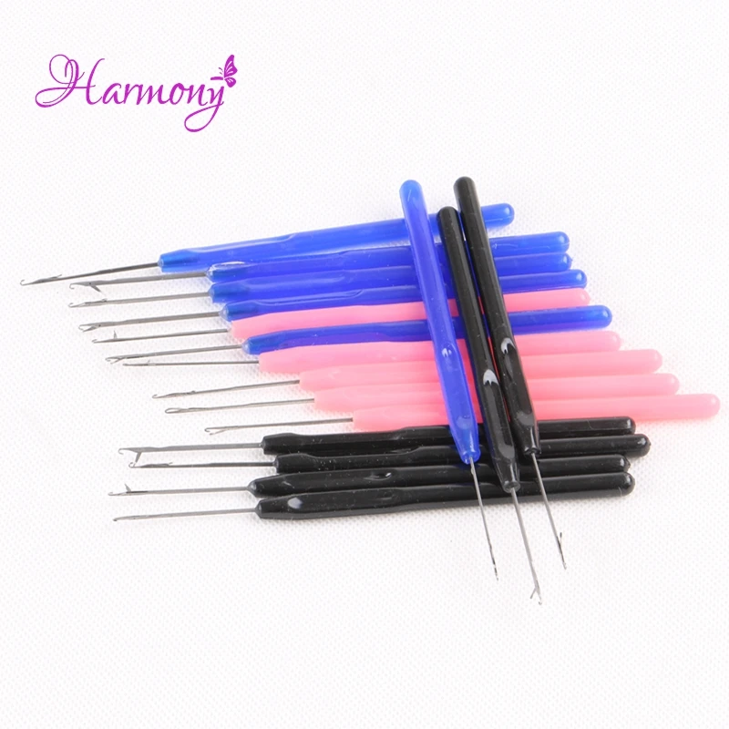 

100pcs Mix Colors Plastic Handle Crochet Hook Pulling Knitting Needles Threader for Micro Rings I tip Hair Extensions