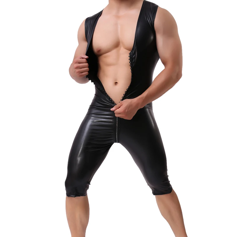 

Men Bodysuit Sexy Lingerie Leather Gay Front Zipper Underwear Stage Dancewear Corsets Man Leotard Bodysuit Costumes Bodystocking