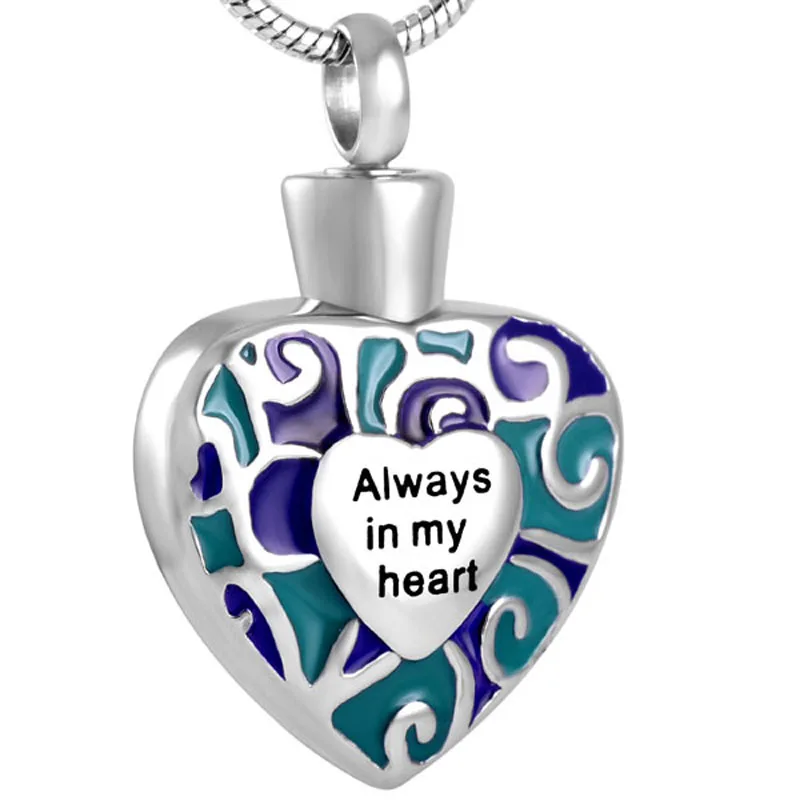 

IJD8341 Hot selling Always In My Heart Stainless Steel Cremation Jewelry Memorial Ashes Urn Pendant Necklace for Women And Men