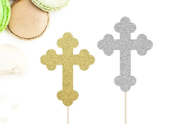 Glitter Cross Cupcake Toppers - Cross Toppers, Baptism Cupcake Toppers, First Communion, Baptism, Confirmation, Christening