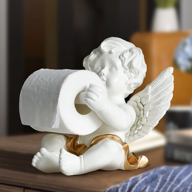 Resin Angel Sculpture Bedroom Tissue Holder For Nordic Home Decoration Napkin Holder For Kitchen Towel For Tissues Accessories