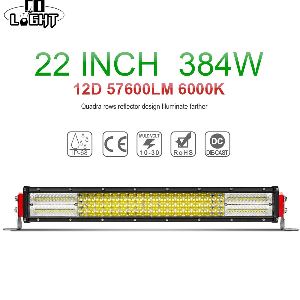 

CO LIGHT 12D 4-Row LED Light Bar 22" 384W Offroad Led Bar Combo Beam Led Work Light Bar 12V 24V for Auto Truck SUV ATV 4x4 4WD