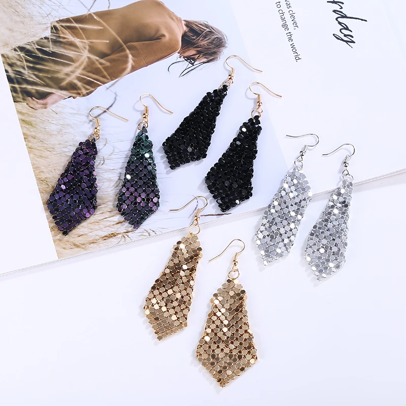 HOCOLE Fashion Sequins Drop Earrings For Women Handmade Trendy Female Shiny Dangle Earring Statement Jewelry Girls Wedding Party