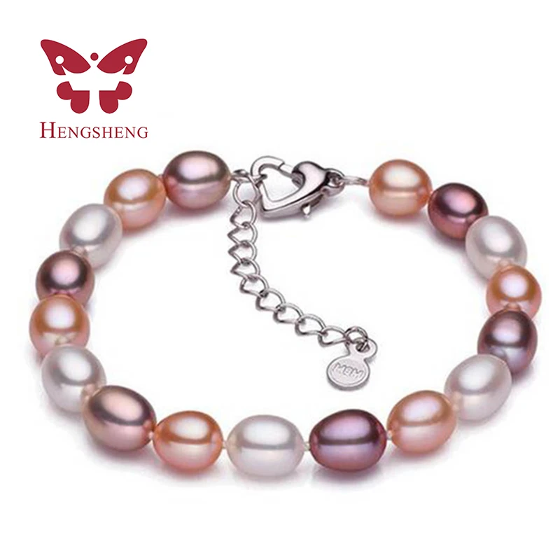 HENGSHENG 925 Sterling Silver Natural Freshwater Pearl Strand Bracelets For Women Summer Bohemia Oval Pearl Bracelet 18cm Length