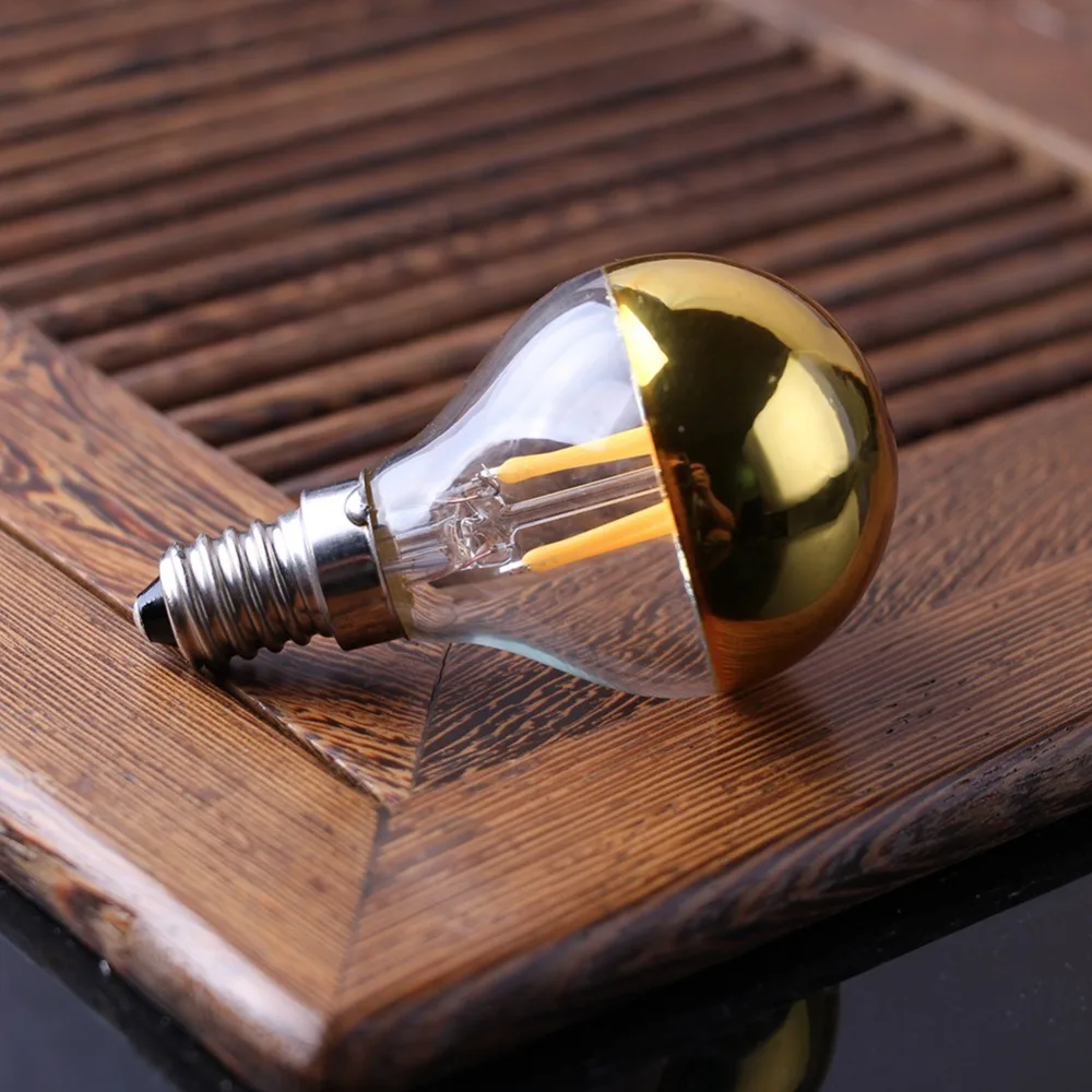 6pcs/Lot Grensk G45 Half Chrome Light Bulb 4W Deep Dimmable No Flicker Gold Mirror Tipped 220V E14 Base Edison Led Filament Bulb