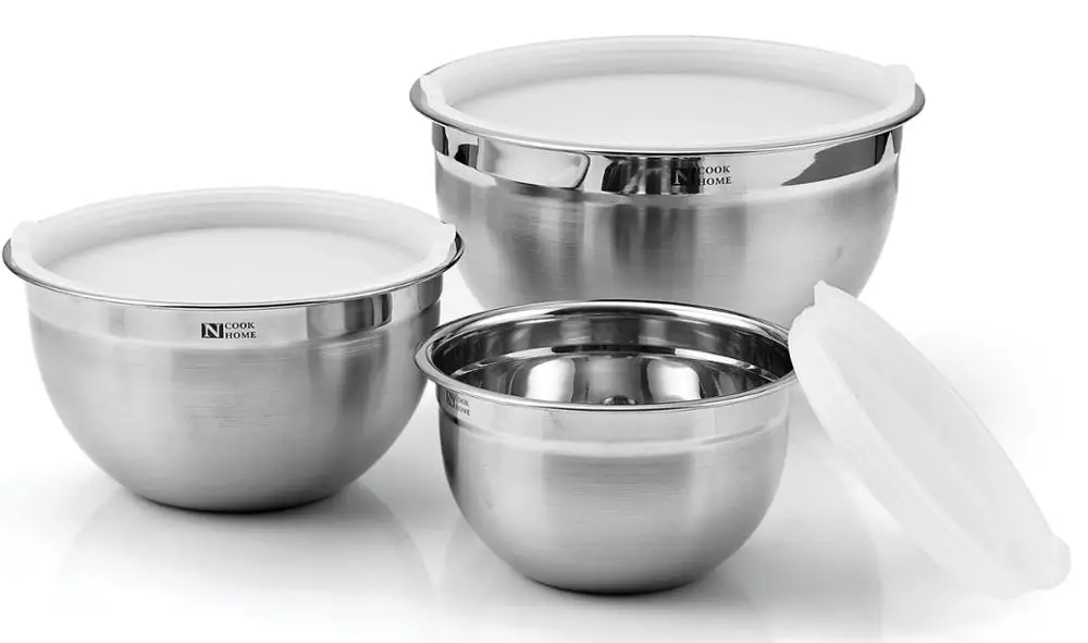 

Food Grade 3PC/Set of 18/10 Stainless Steel Multi-function Mixing Bowl Salad Bowl With PP Lid