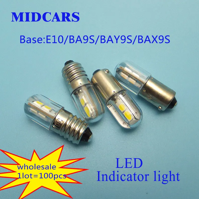 100 Uds 6V t4w ba9s e10 bombilla LED luz indicadora H21W BAY9S 12V SMD 48V 24V a 60V al por mayor