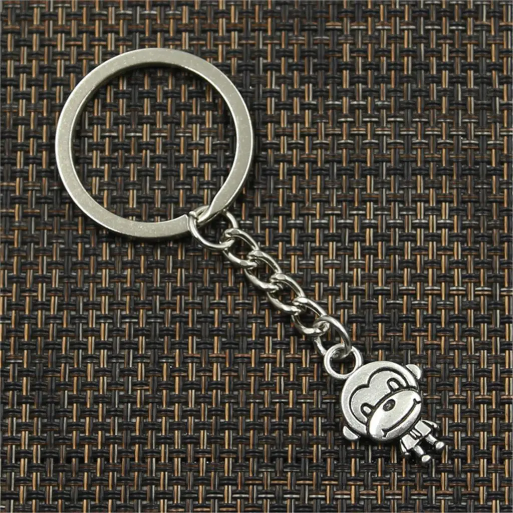 New Fashion Men 30mm Keychain DIY Metal Holder Chain Vintage Double Sides Monkey 15x27mm Silver Color Pendant Gift
