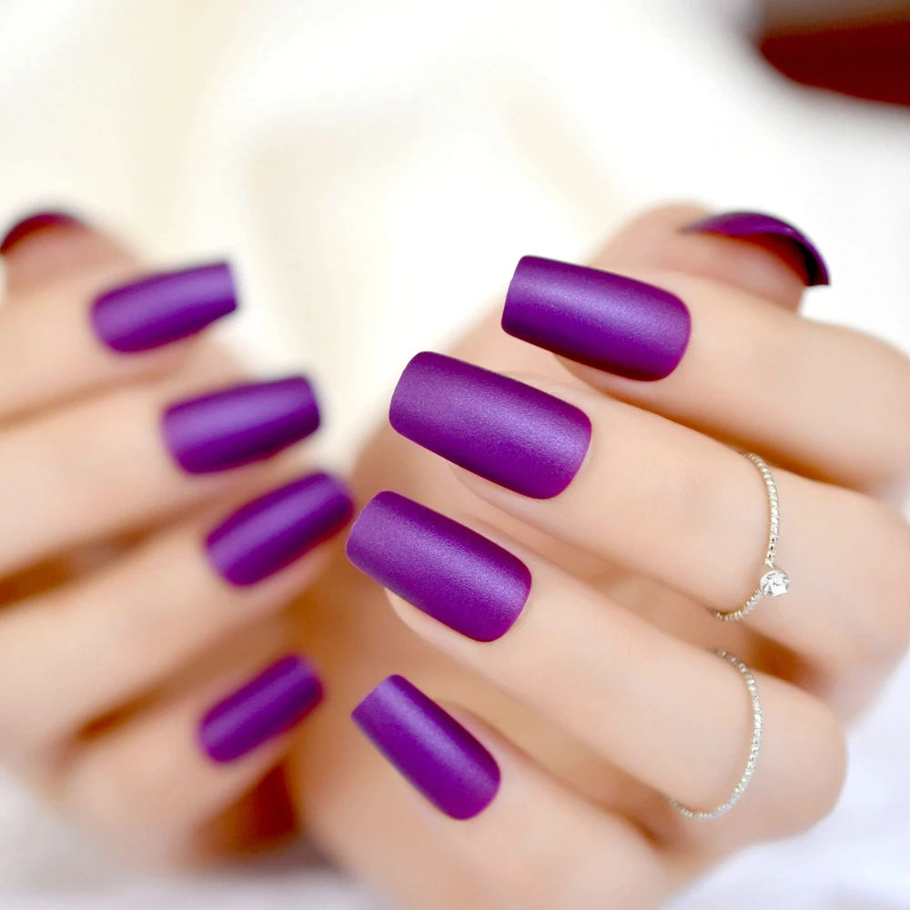 Unhas artificiais completas acrílicas do falso do falso do prego do falso matte longo roxo elegante nep