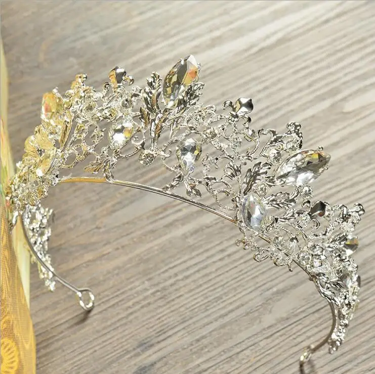 Baroque Gold Color Vintage Red Crystal Bridal Tiaras Wedding Hair Accessories Rhinestone Pageant Prom Crown for Bride Headbands